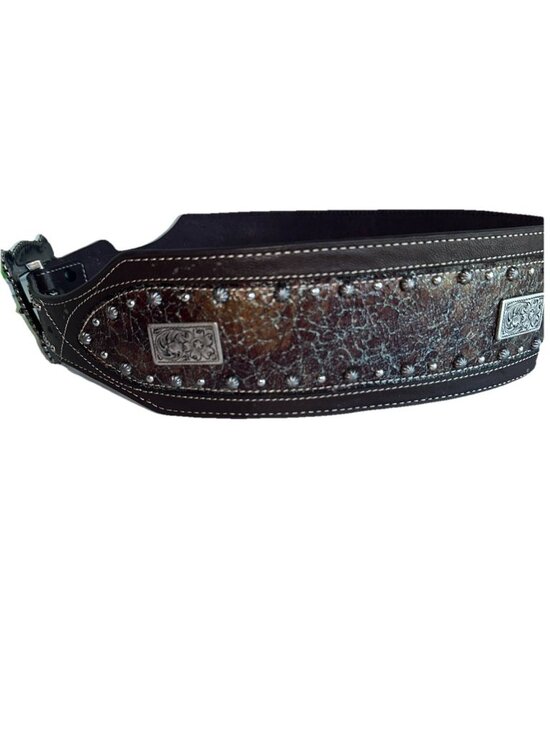 Roper Womens Wide Tapered Belt Sz M Brown Leather Crackle Studded Western USA main image 8